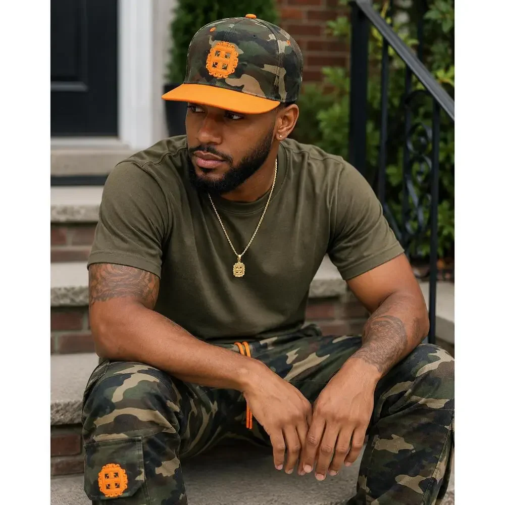 Camo and Orange Adjustable Hat